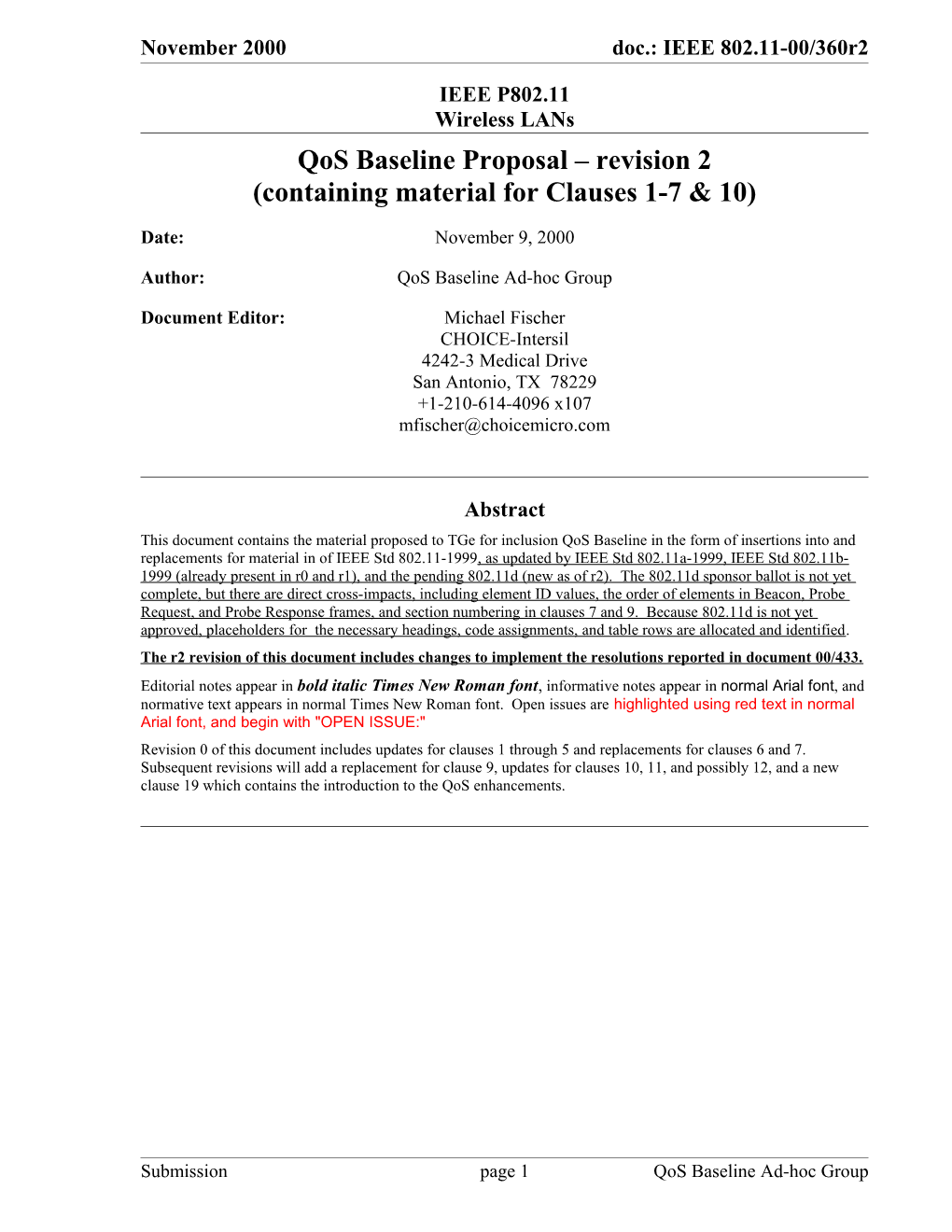Qos Baseline Proposal Revision 2 (Containing Material for Clauses 1-7 & 10)