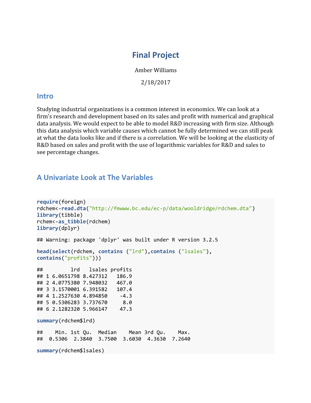 A Univariate Look at the Variables