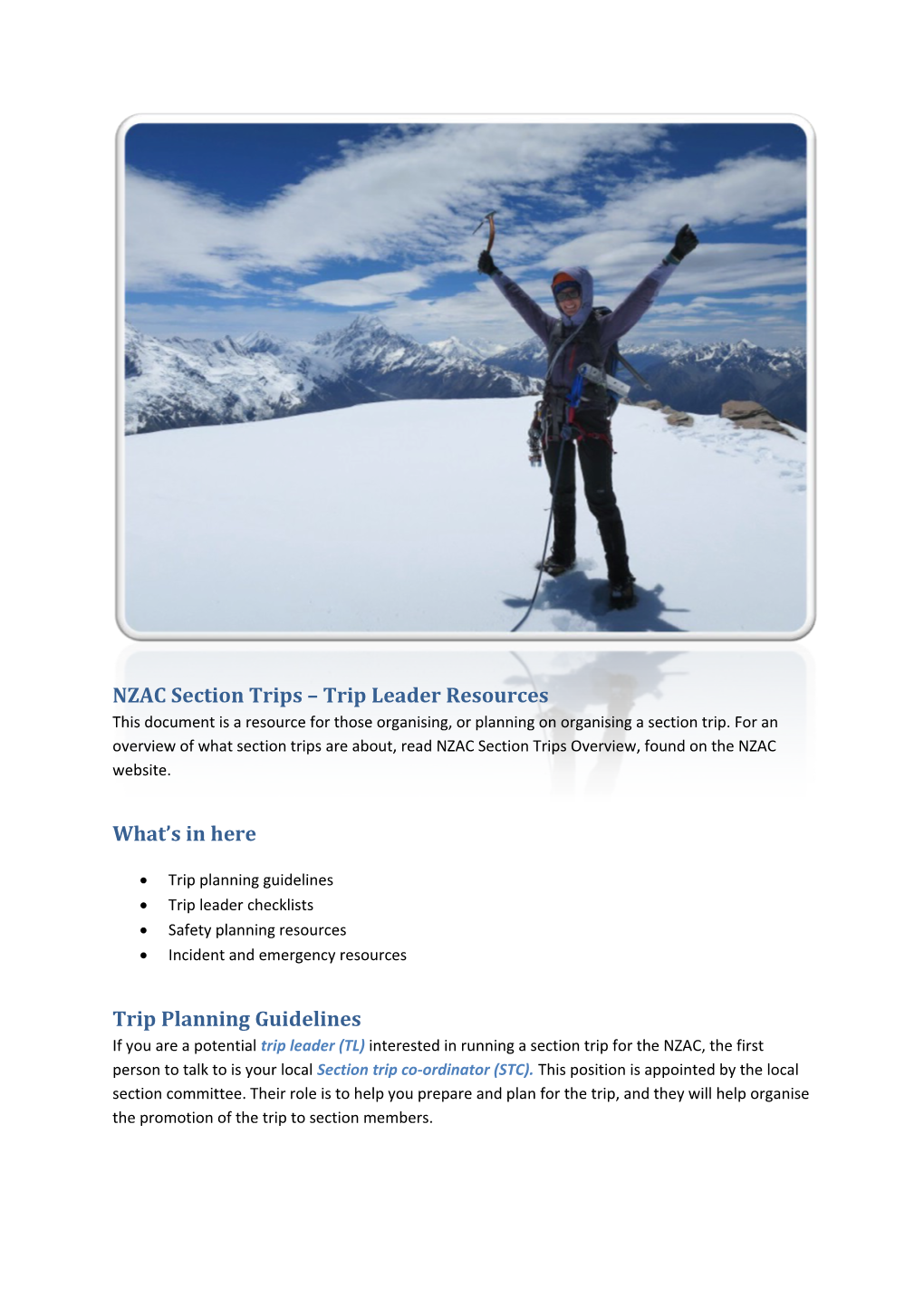 NZAC Section Trips Trip Leader Resources