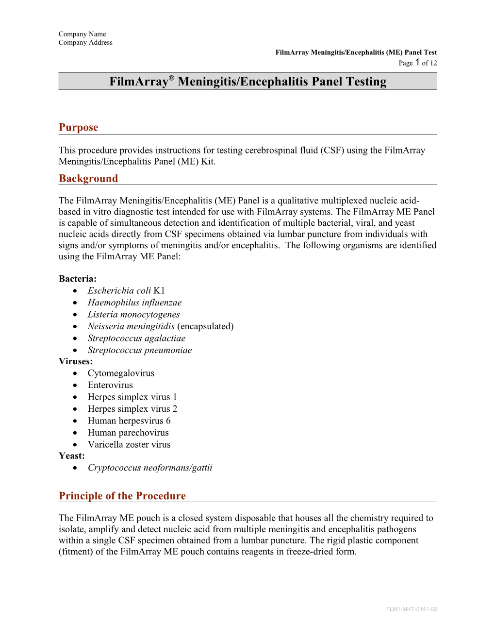 Filmarray Meningitis/Encephalitis Panel Testing