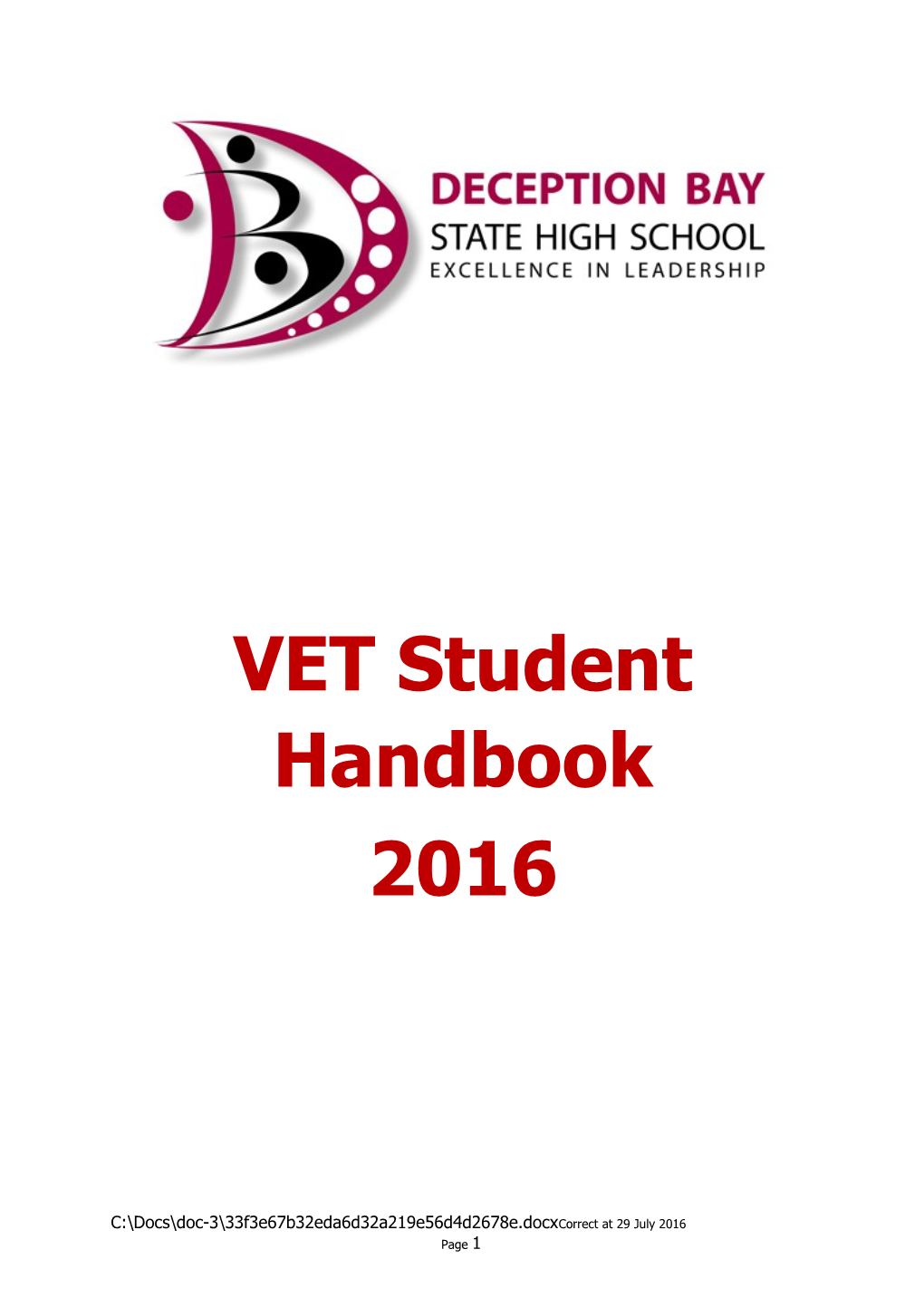 VET Student Handbook 2016V1