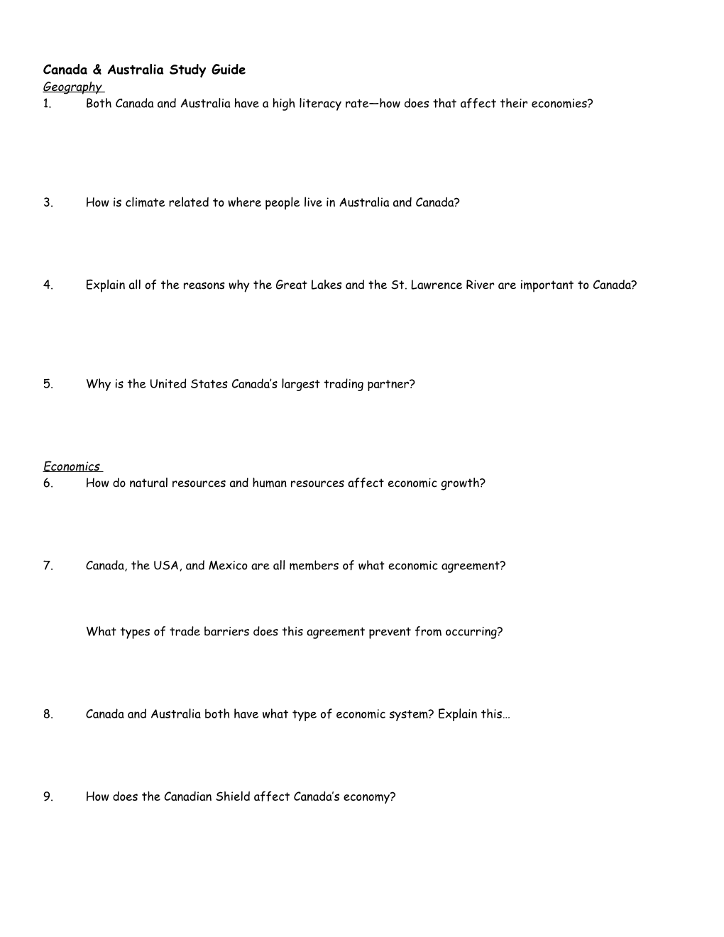 Canada & Australia Unit Test