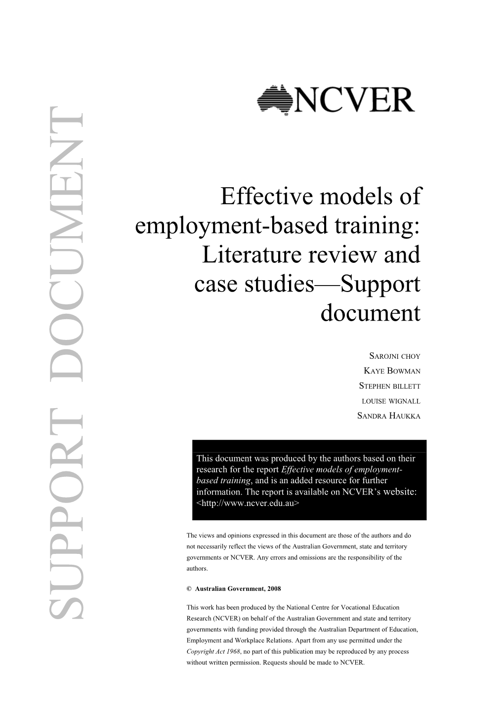 Effective Models of Employment-Based Training: Literature Review And
