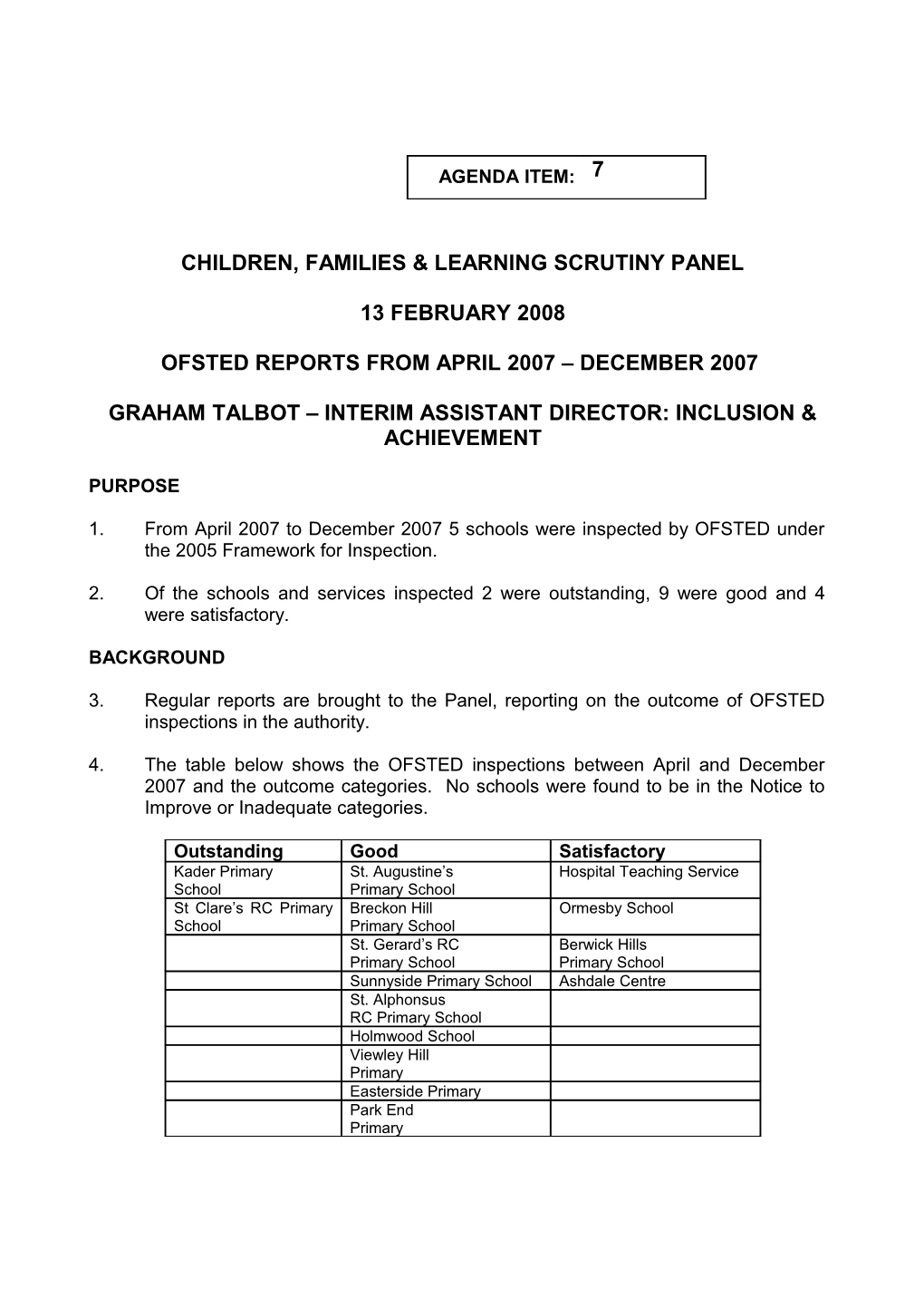 CHILDREN, Families & Learning Scrutiny Panel