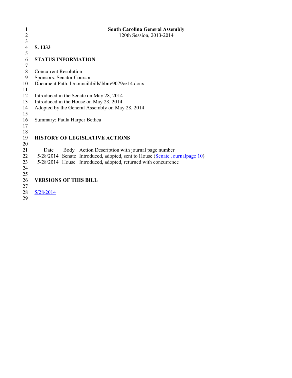 2013-2014 Bill 1333: Paula Harper Bethea - South Carolina Legislature Online