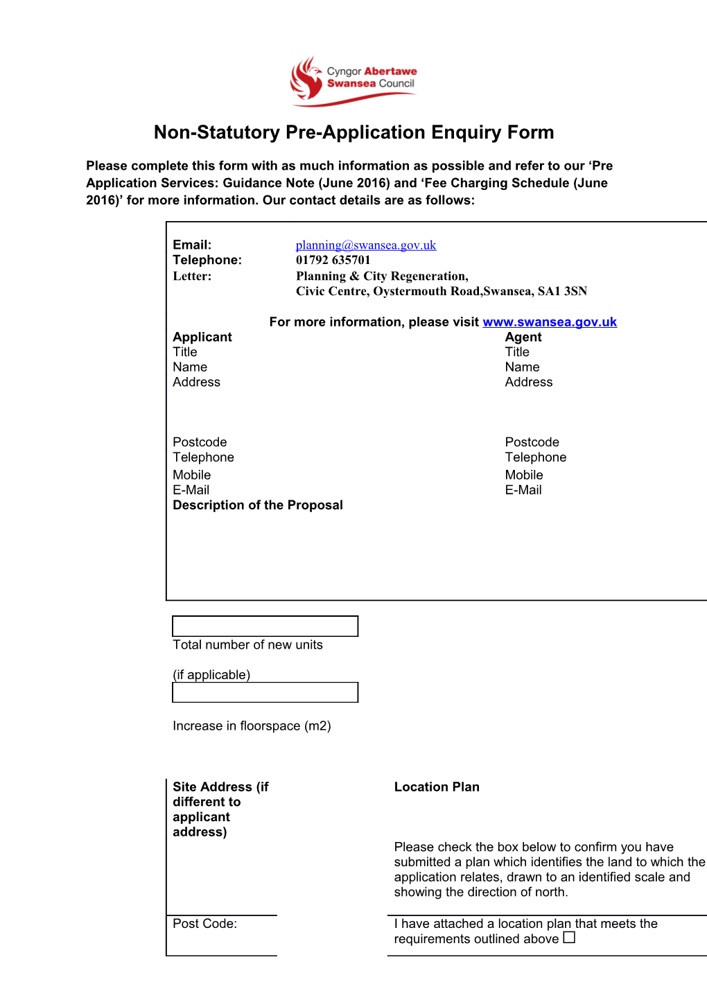 Non-Statutory Pre-Application Enquiry Form