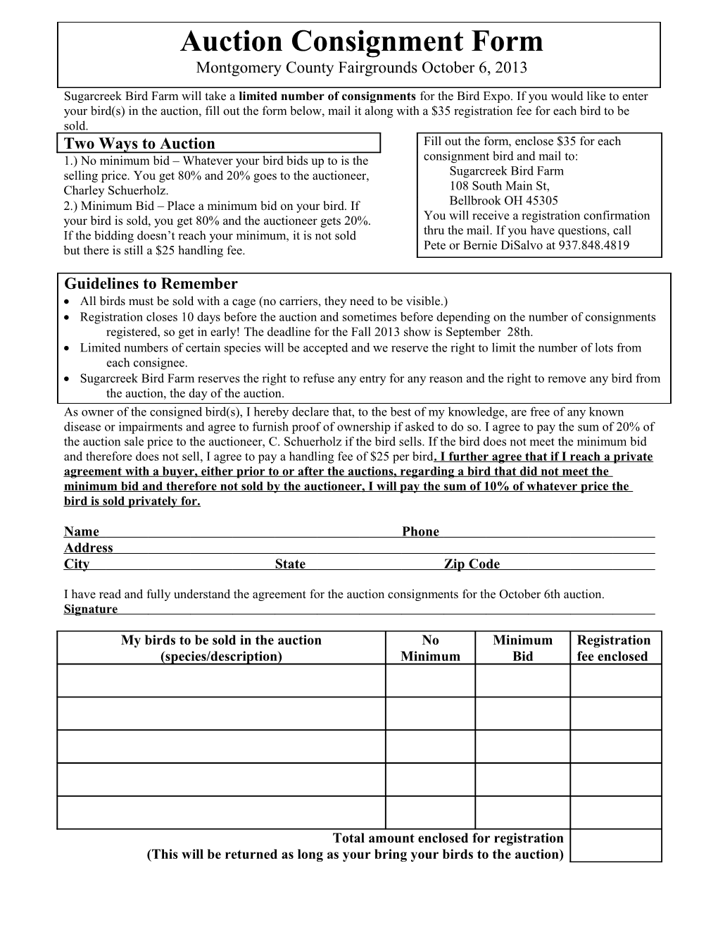 Auction Consignment Form