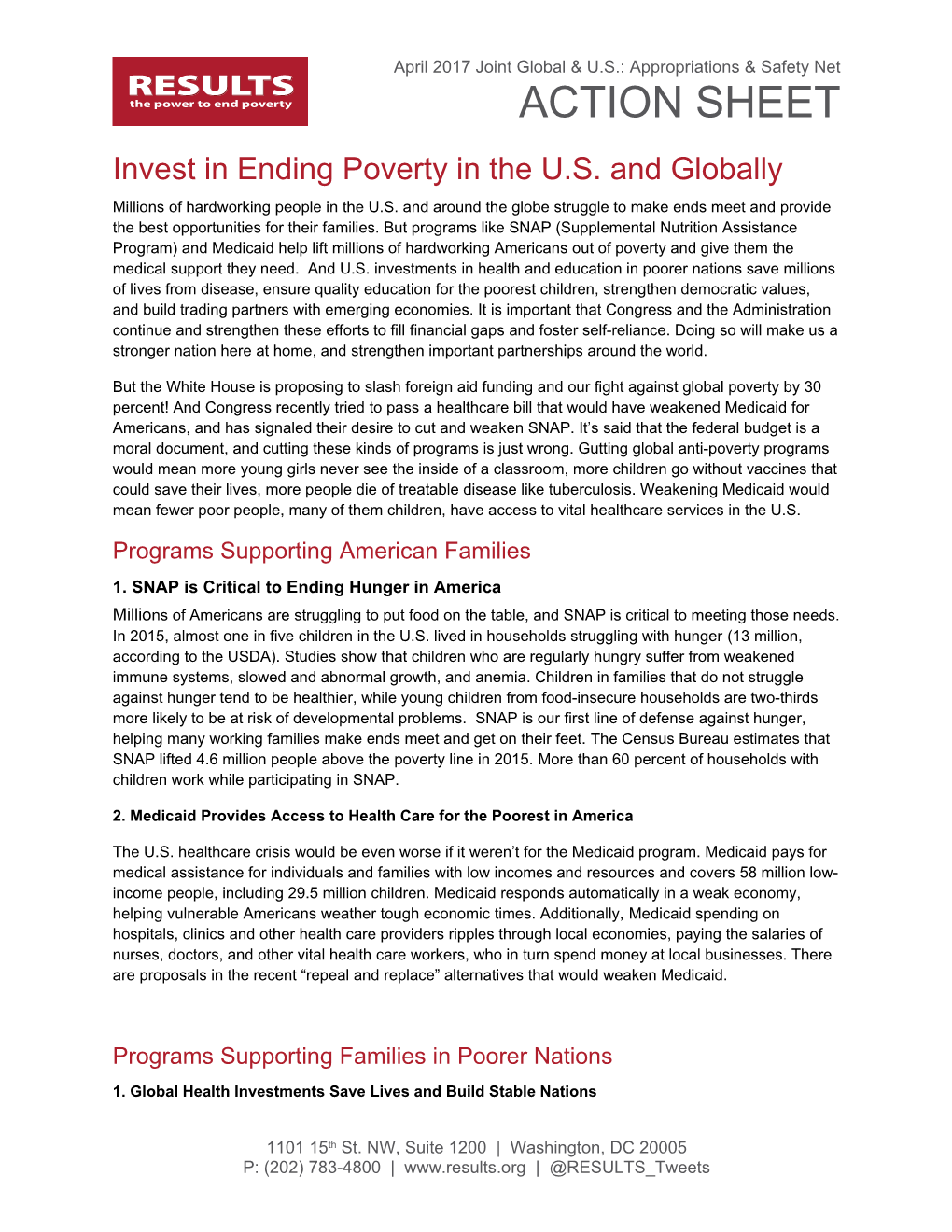 Invest in Ending Poverty in the U.S. and Globally