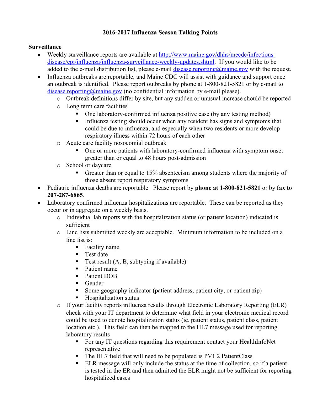 2016-2017 Influenza Season Talking Points