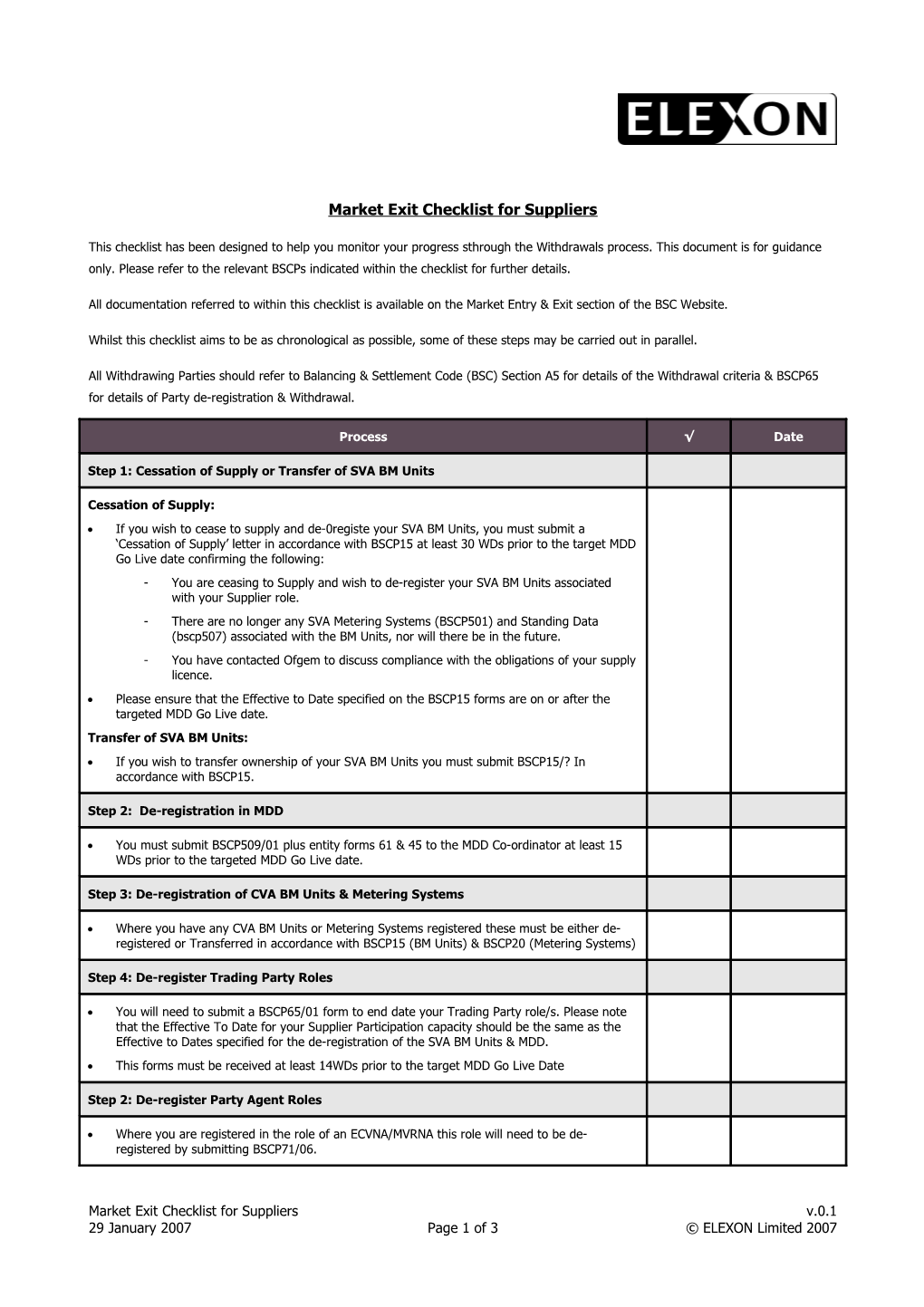 Supplier Exit Checklist