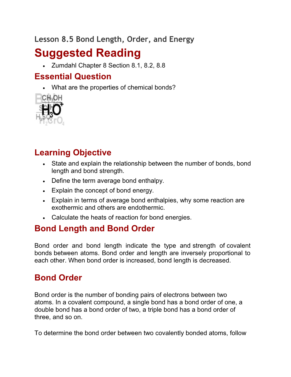 Lesson 8.5 Bond Length, Order, and Energy