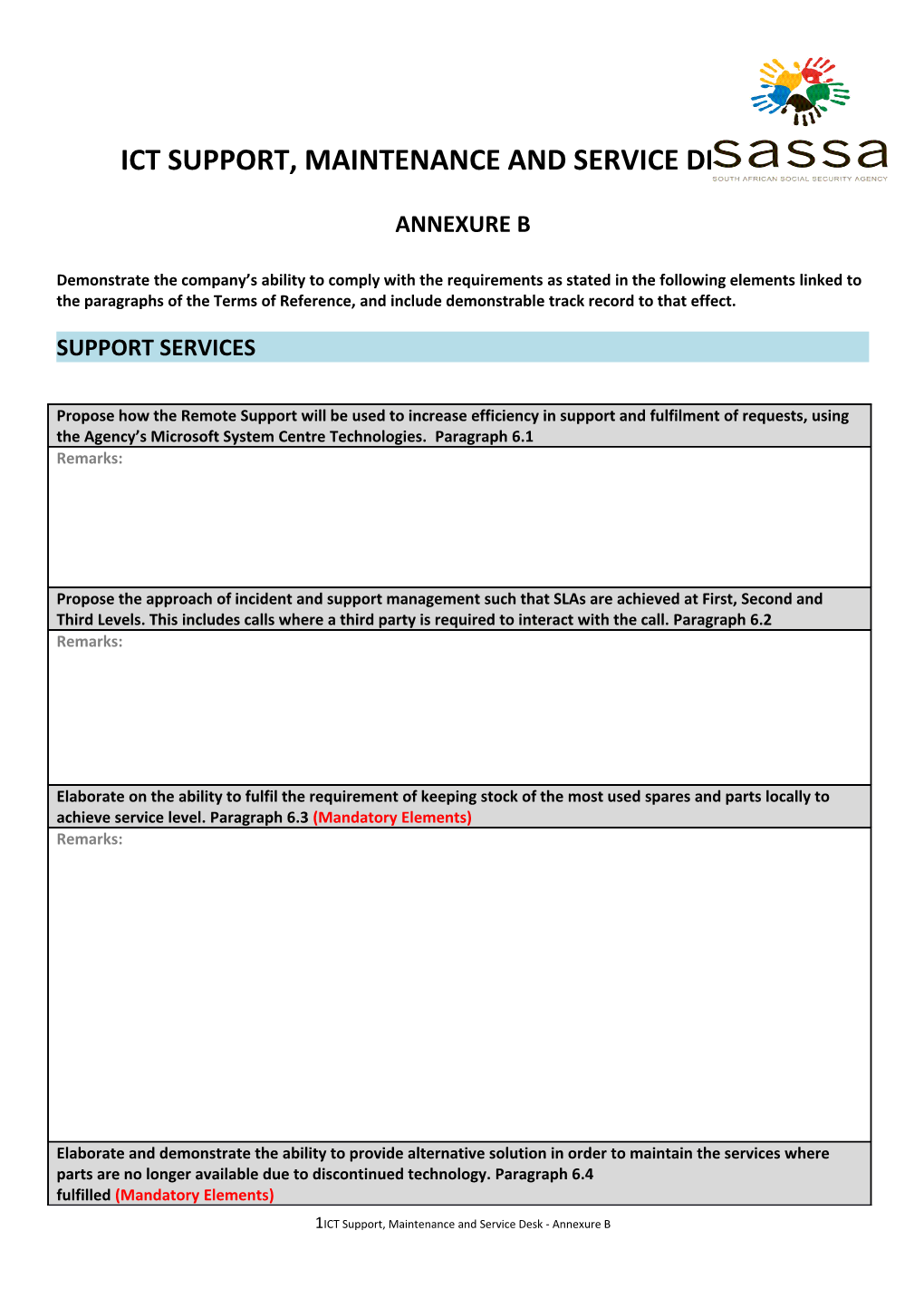 Ict Support, Maintenance and Service Desk Bid