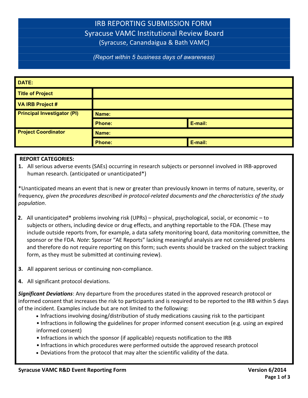 Irb Reporting Submission Form