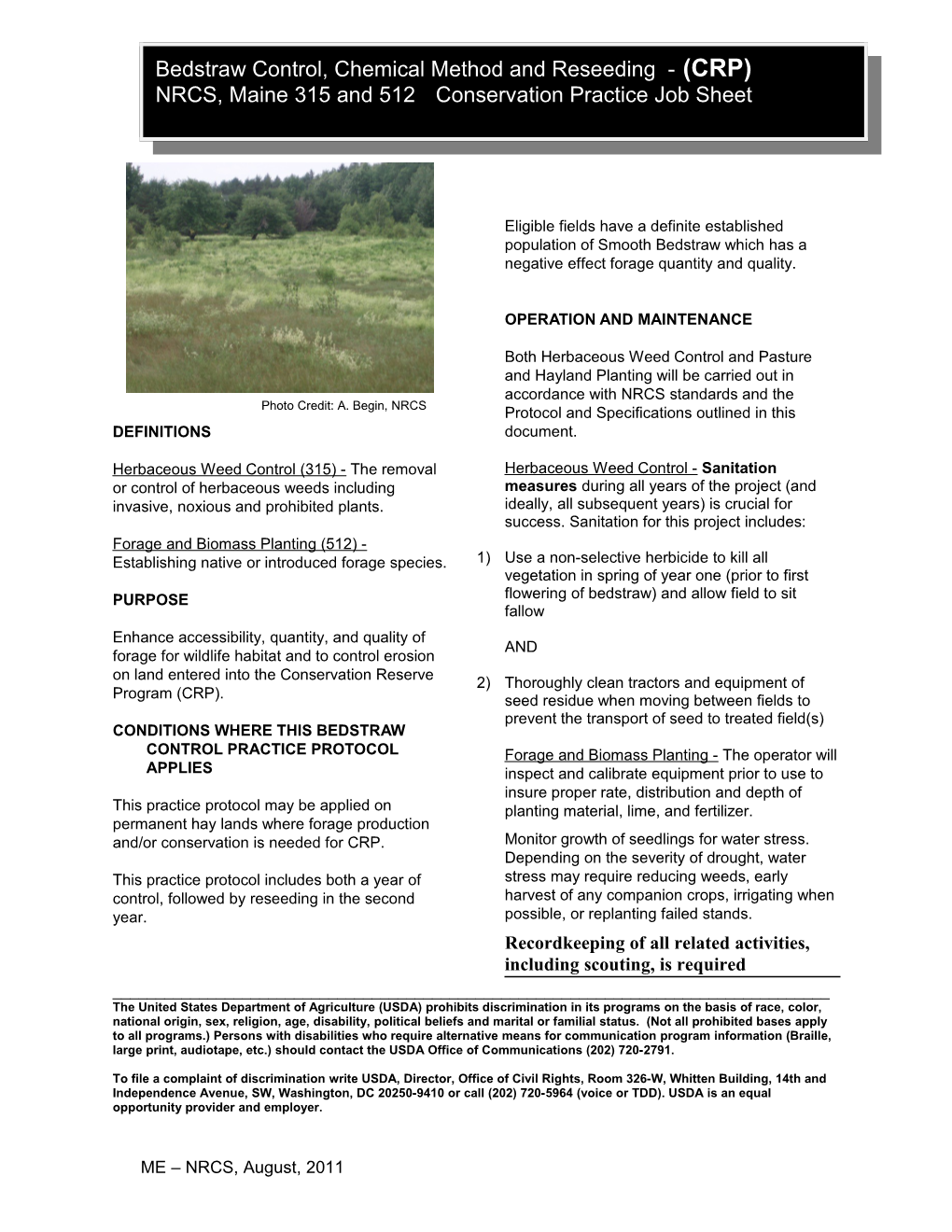 Maine Job Sheet for Wild Blueberry Conservation Practices Mulching Code 484