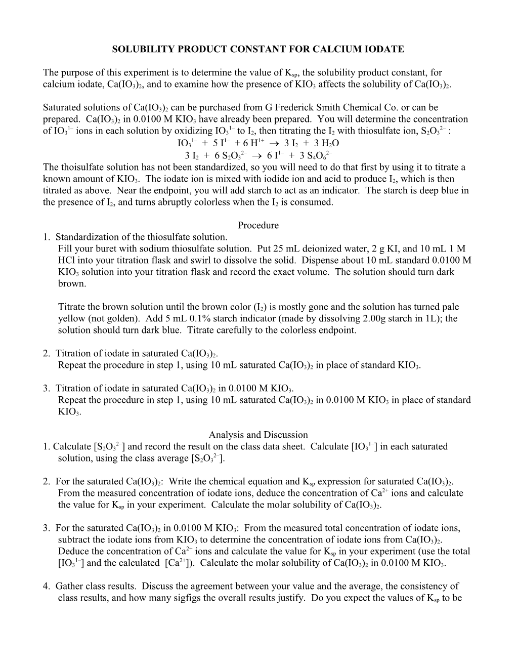 Solubility Product Constant for Calcium Iodate