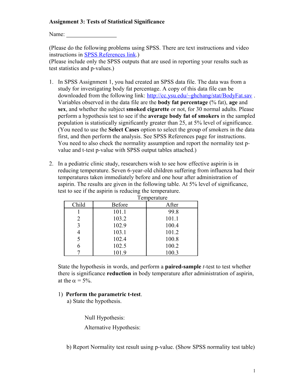 Assignment 3: Tests of Statistical Significance