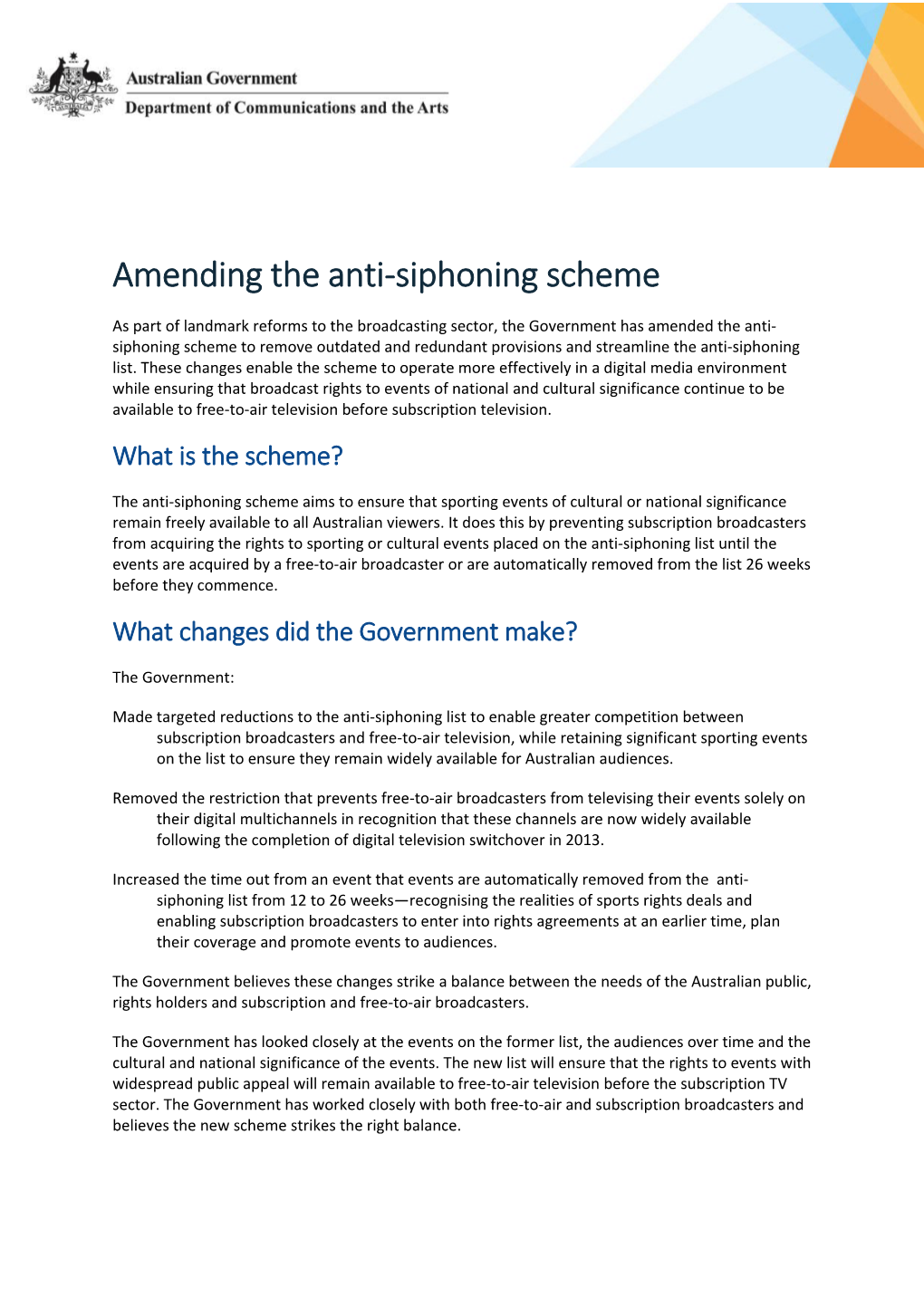 Amending the Anti-Siphoning Scheme