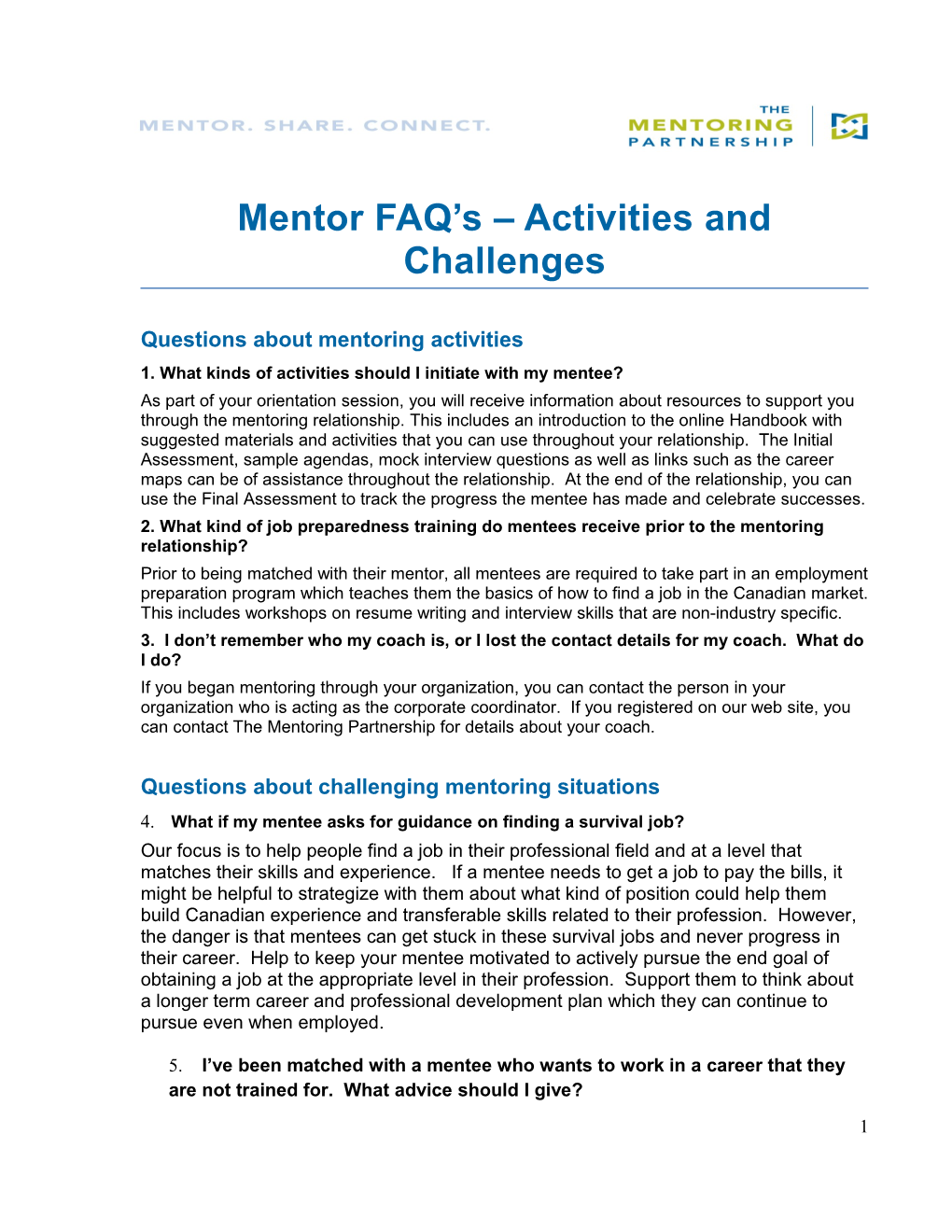 Questions About Mentoring Activities