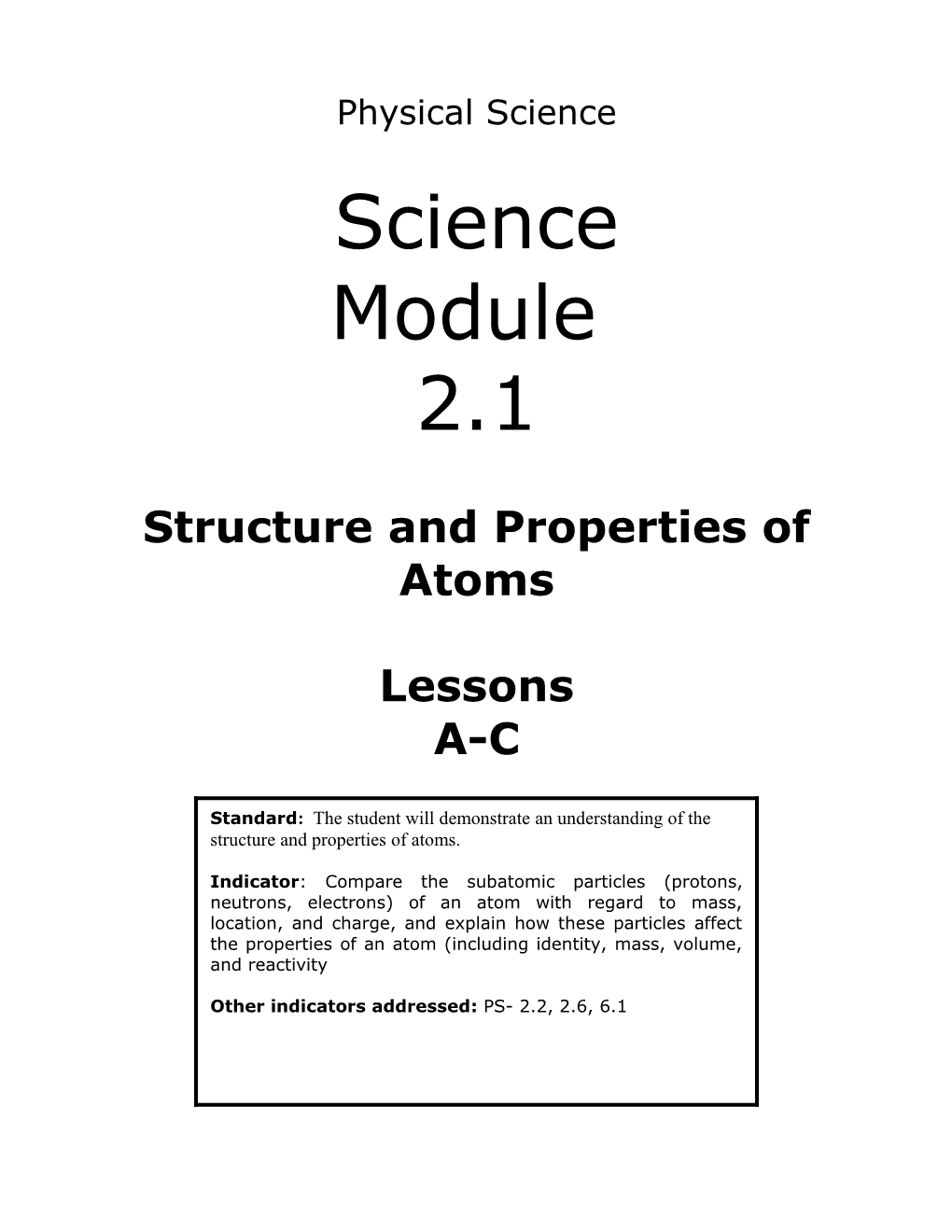Structure and Properties of Atoms
