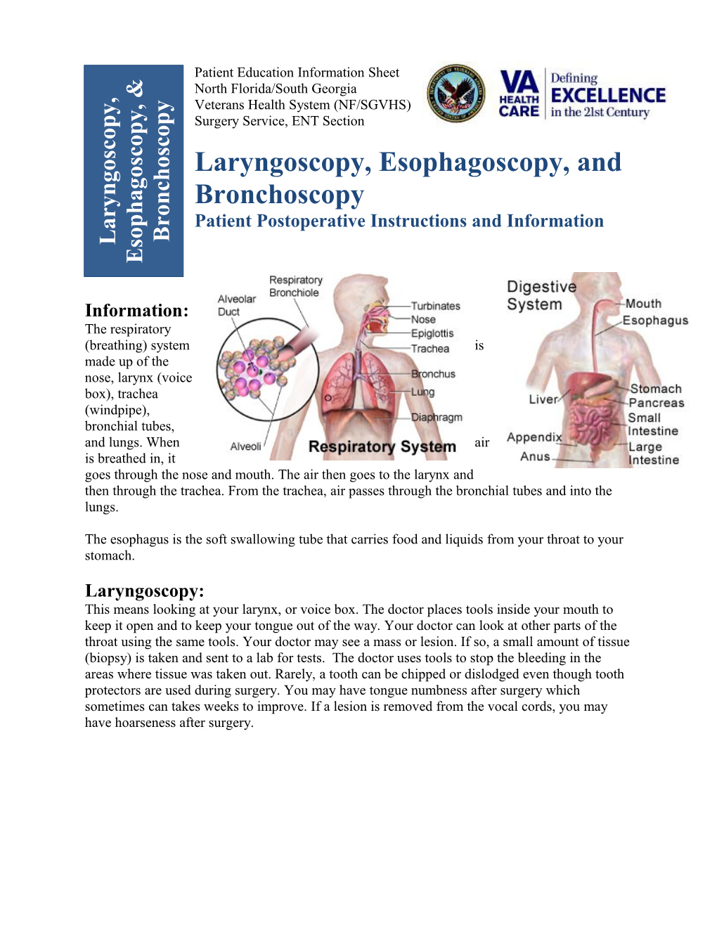 Laryngoscopy, Esophagoscopy, and Bronchoscopy- Patient Postoperative Instructions And