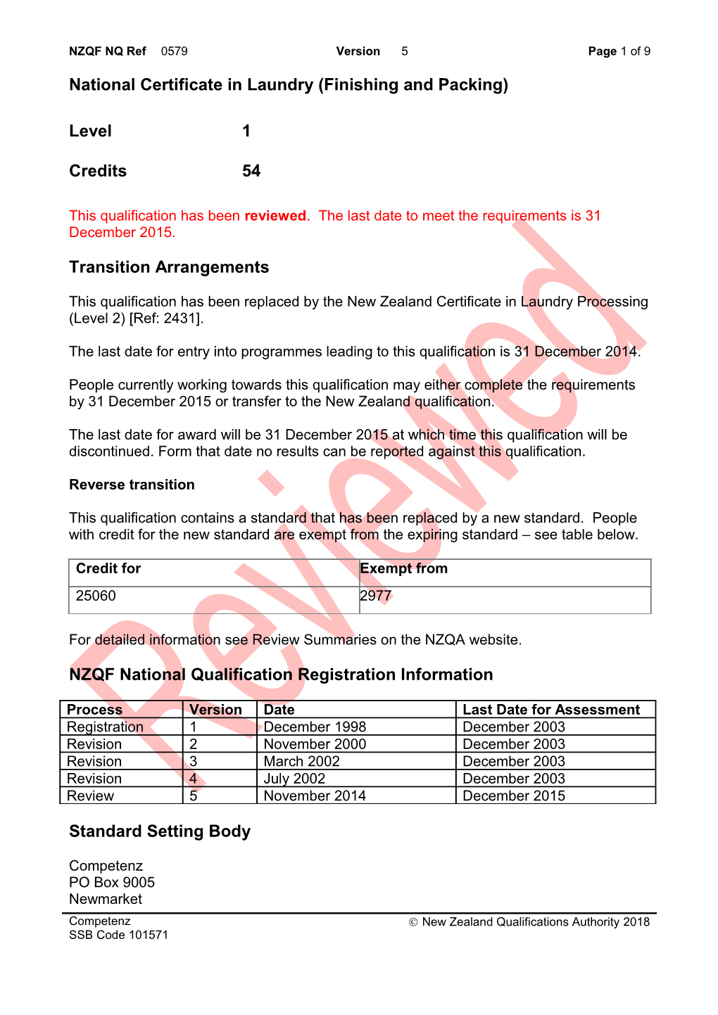 0579 National Certificate in Laundry (Finishing and Packing)