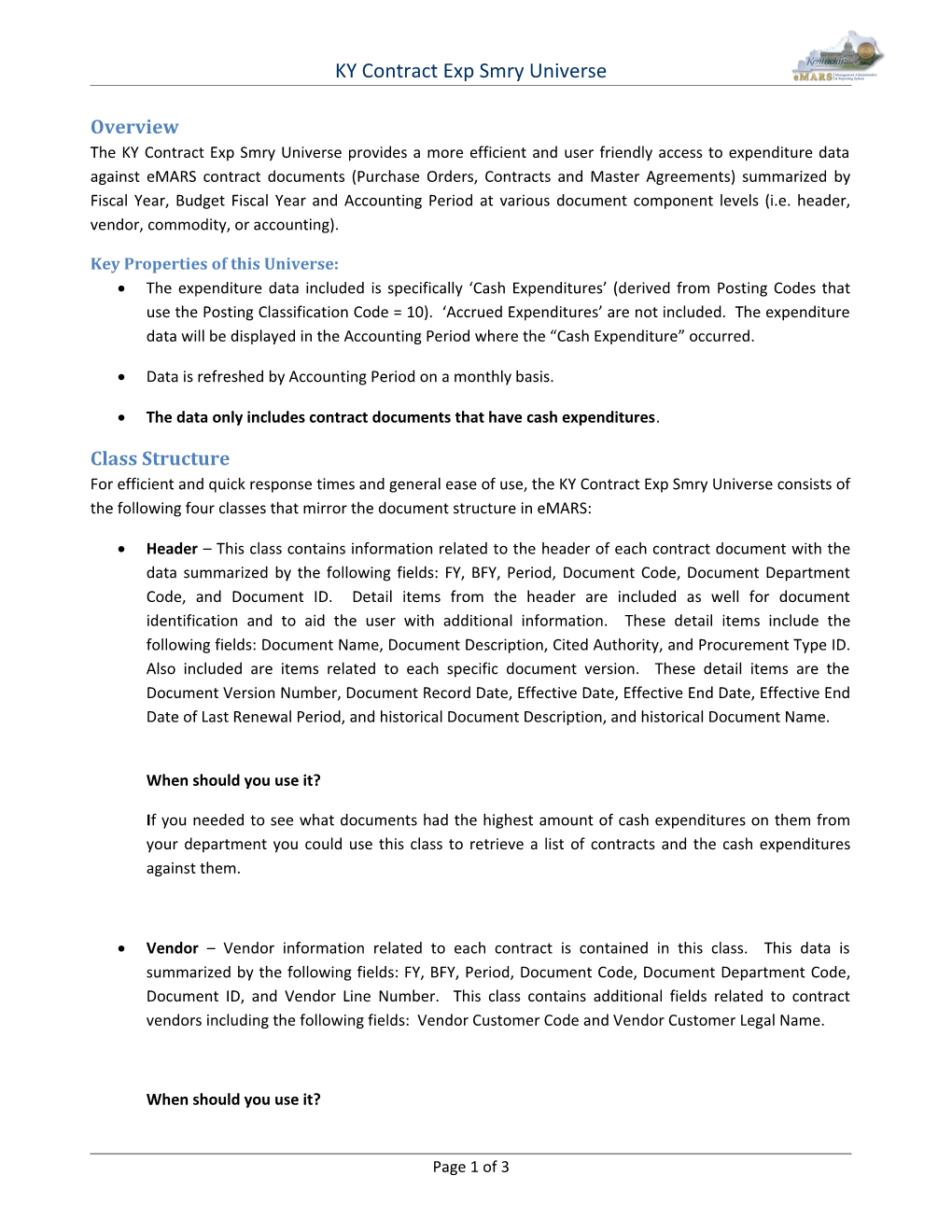 Contract Summary Expenditure Universe