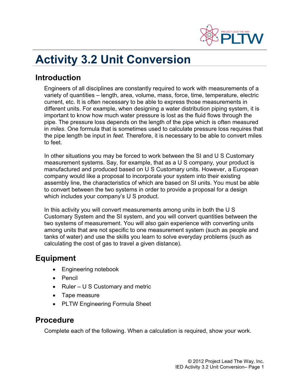 Activity 3.2 Unit Conversion
