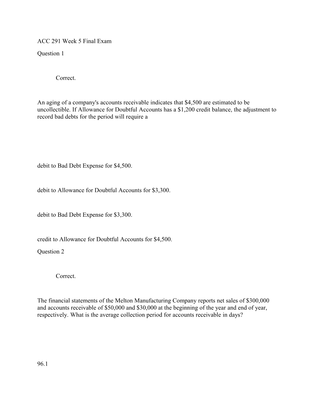 ACC 291 Week 5 Final Exam