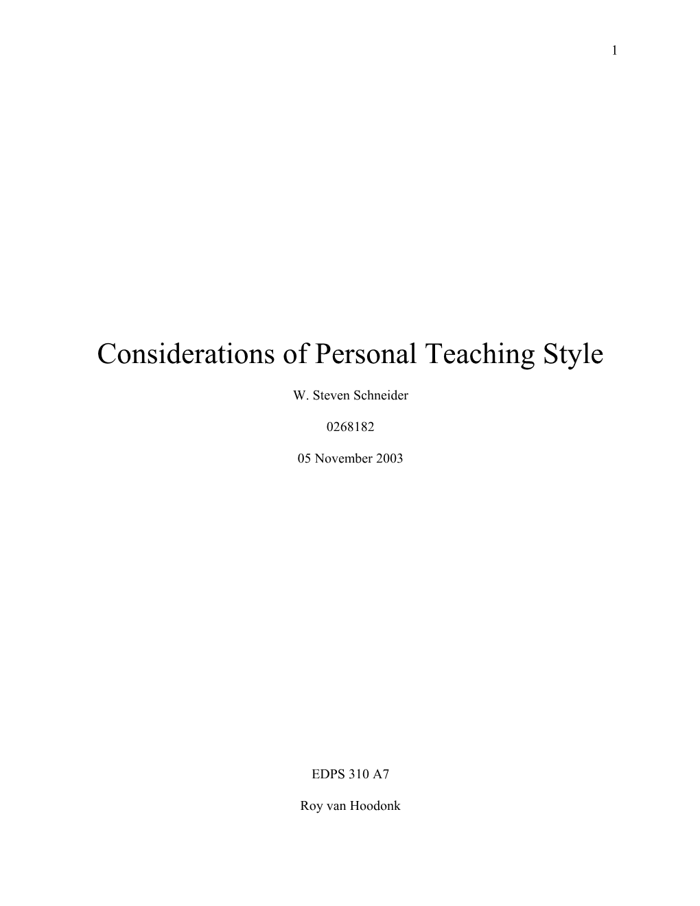 Considerations of Personal Teaching Style