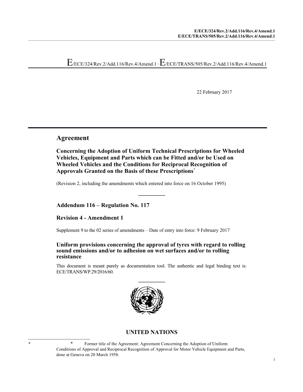 E/ECE/324/Rev.2/Add.116/Rev.4/Amend.1 E/ECE/TRANS/505/Rev.2/Add.116/Rev.4/Amend.1