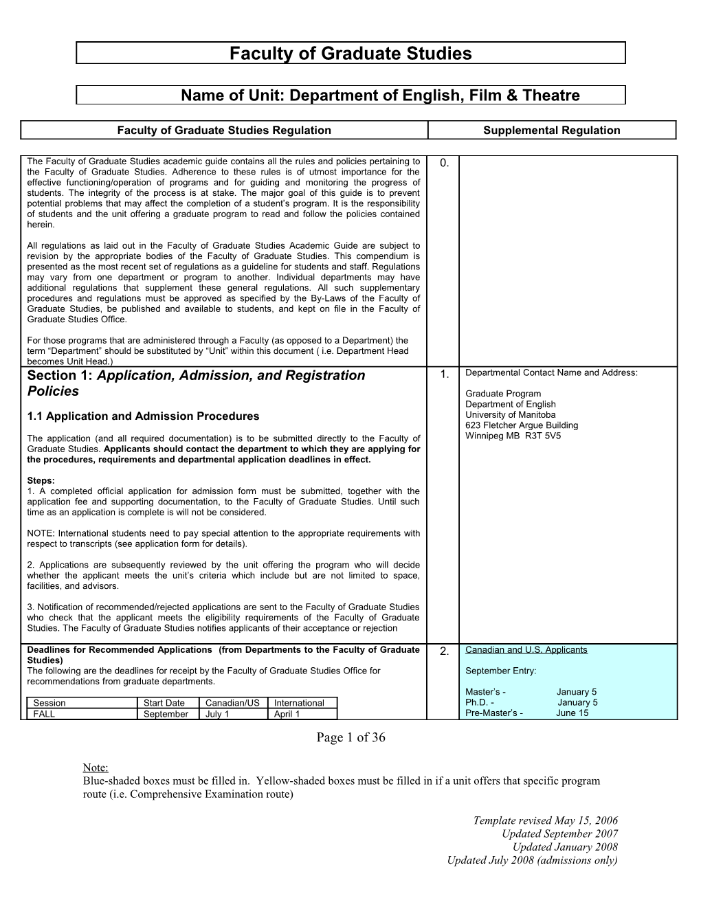 The Faculty of Graduate Studies Academic Guide Contains All the Rules and Policies Pertaining