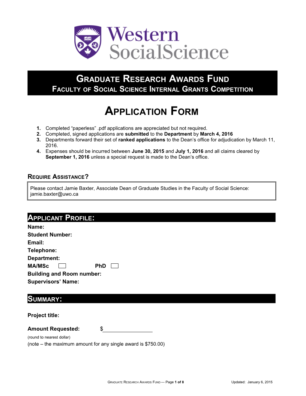 Western S Innovation Fund Application