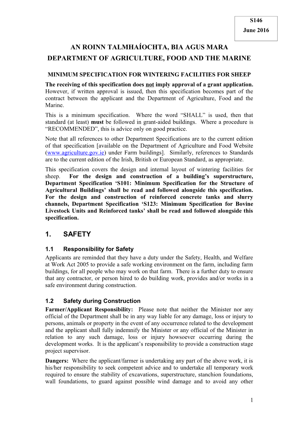 Minimum Specification for Wintering Facilities for Sheep