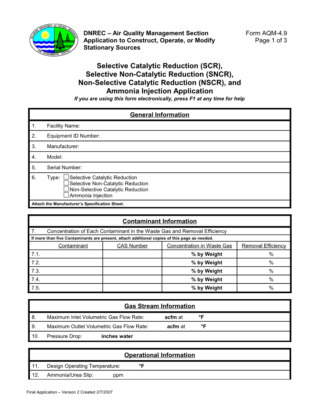 AQM-4.9: SCR, SNCR, NSCR, and Ammonia Injection Application