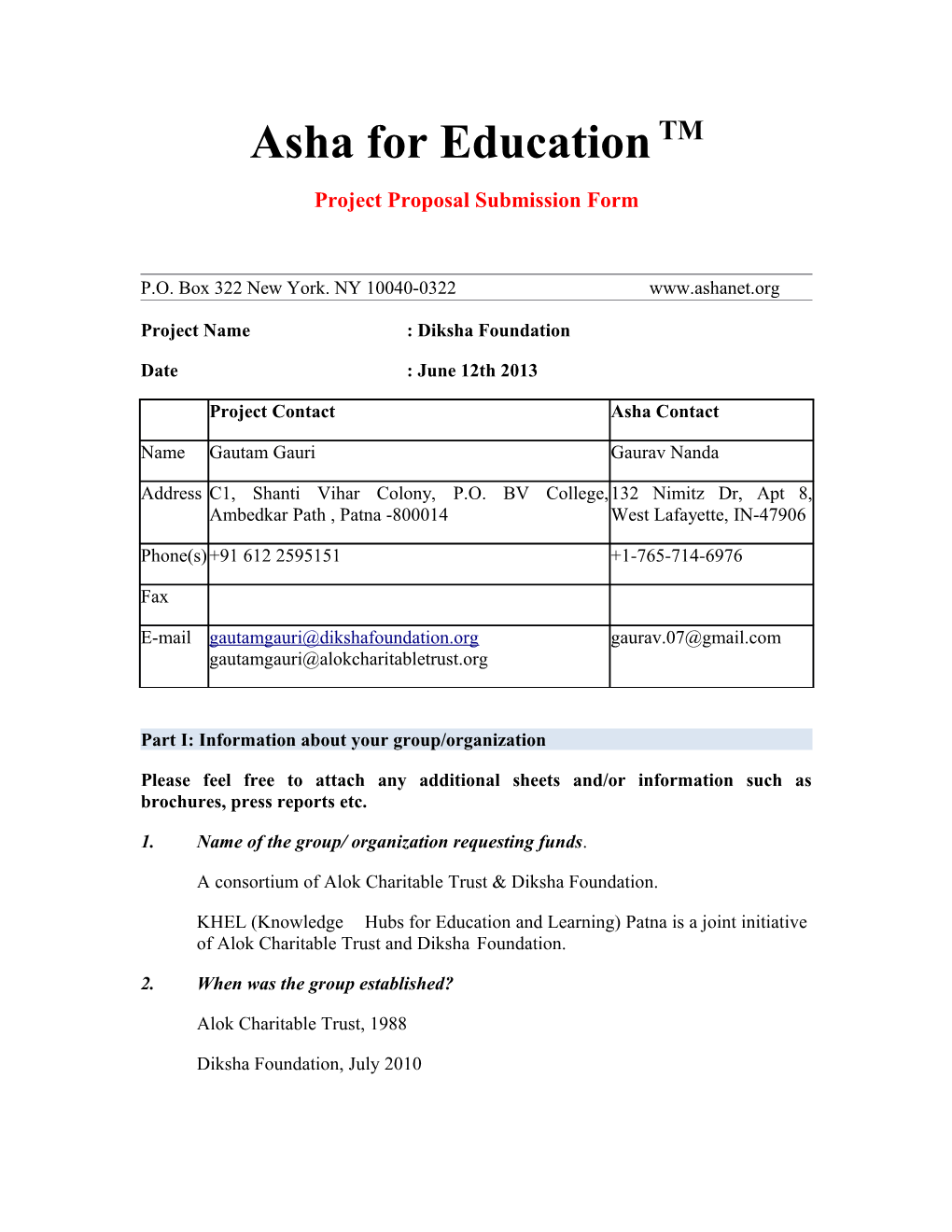 Project Proposal Submission Form