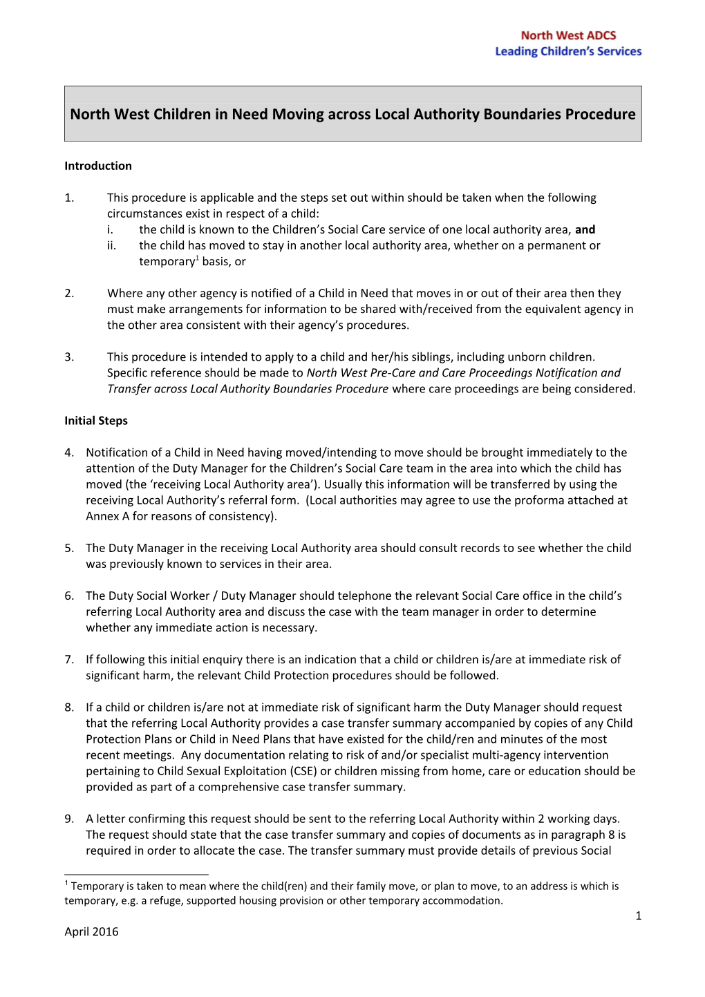 NW CIN Moving Across LA Procedure 2015