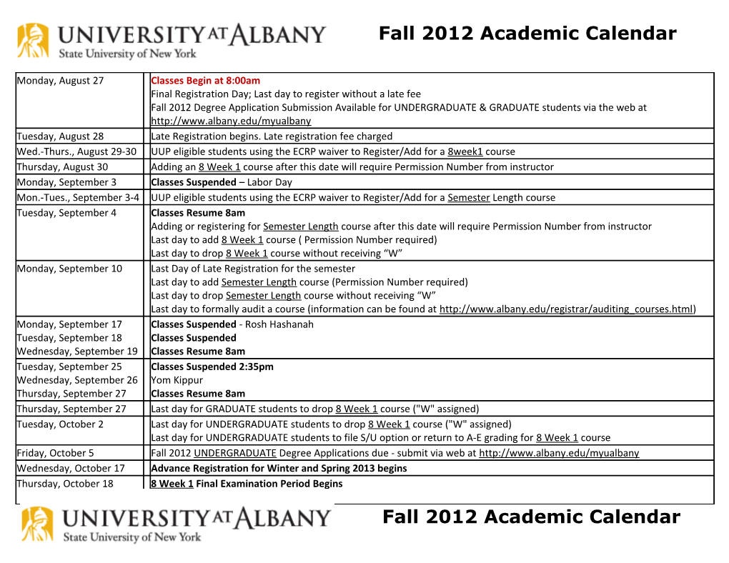 Fall 2009 Academic Calendar