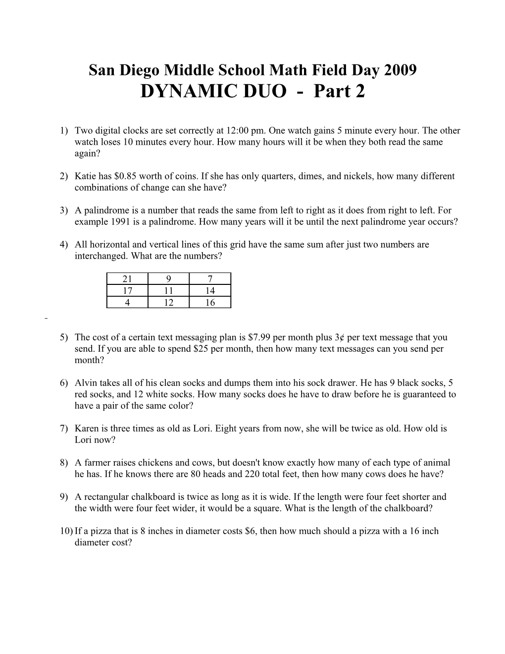 Dynamic Duo Math Competition Part 2- 25 Minutes