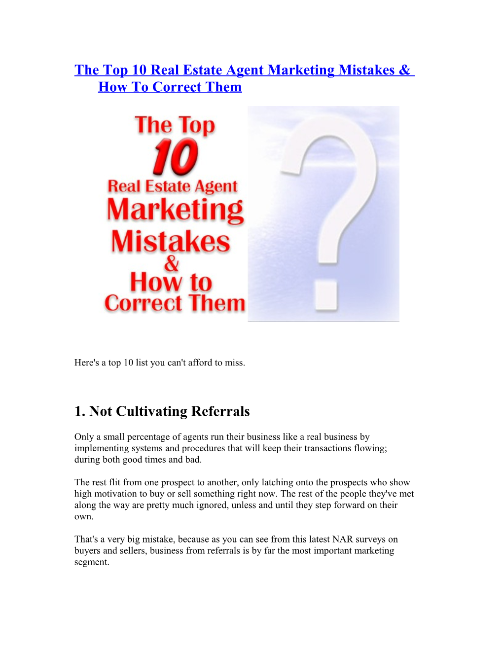The Top 10 Real Estate Agent Marketing Mistakes & How to Correct Them