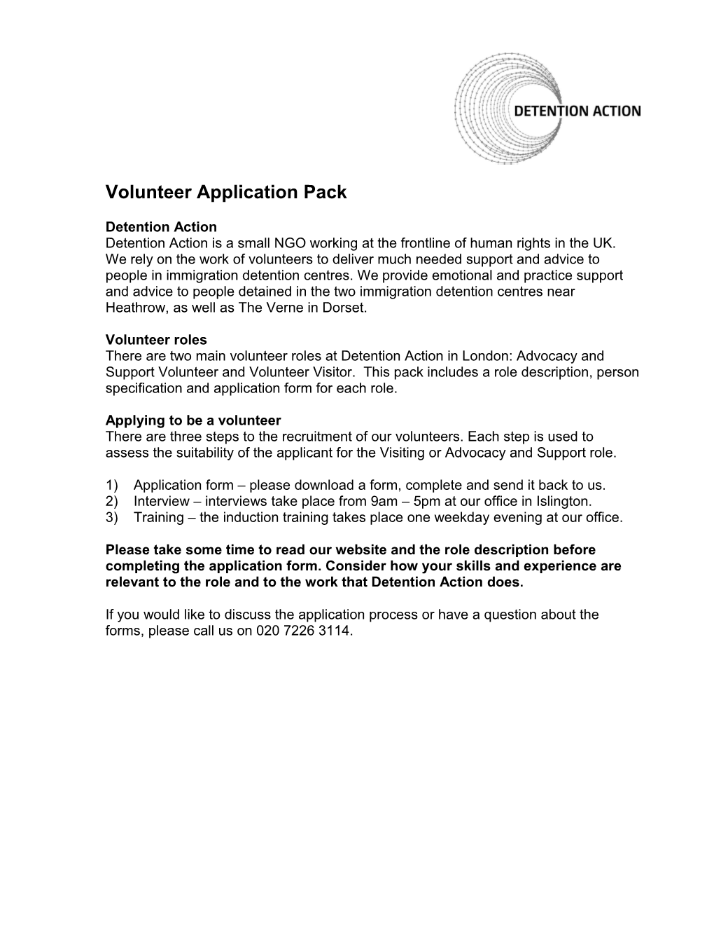 Volunteer Application Pack