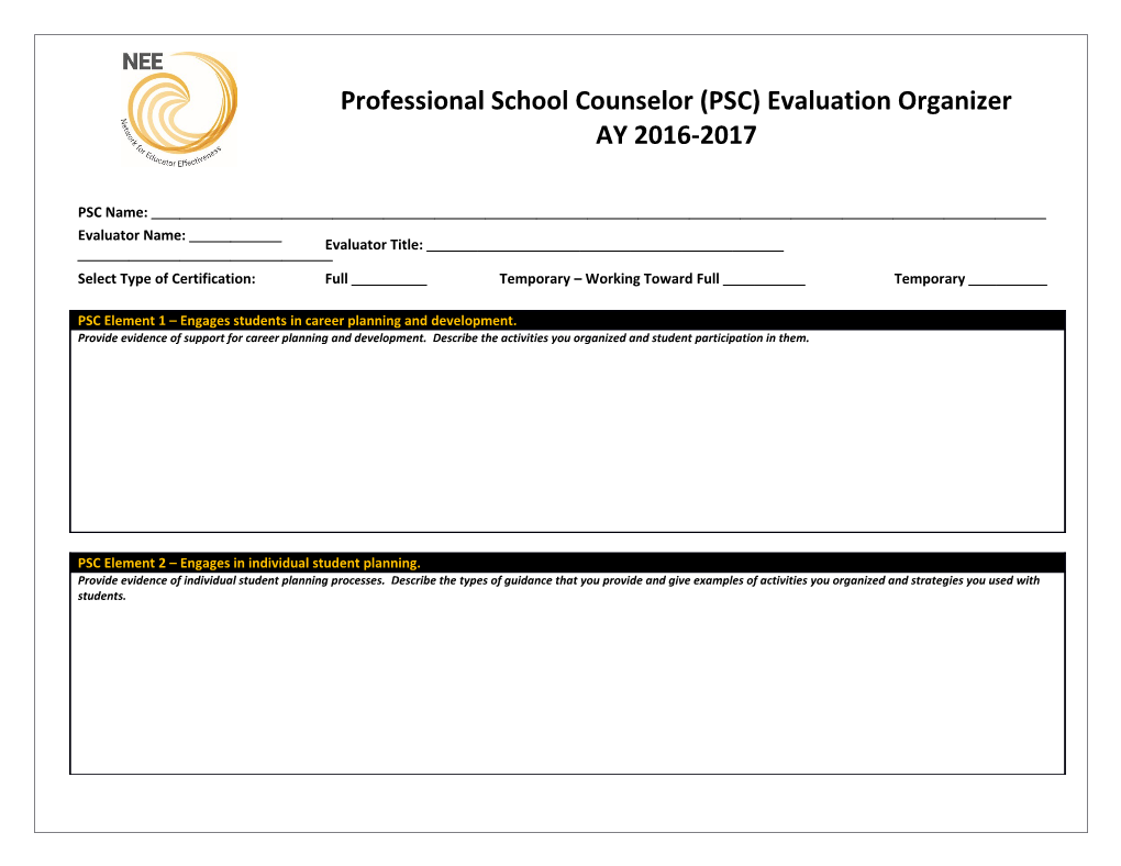 Professional School Counselor End-Of-Year Review to Be Completed by (Date)