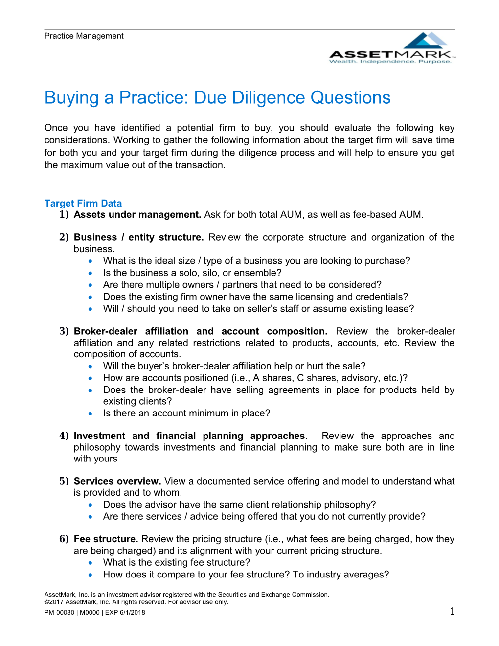 Buying a Practice: Due Diligence Questions