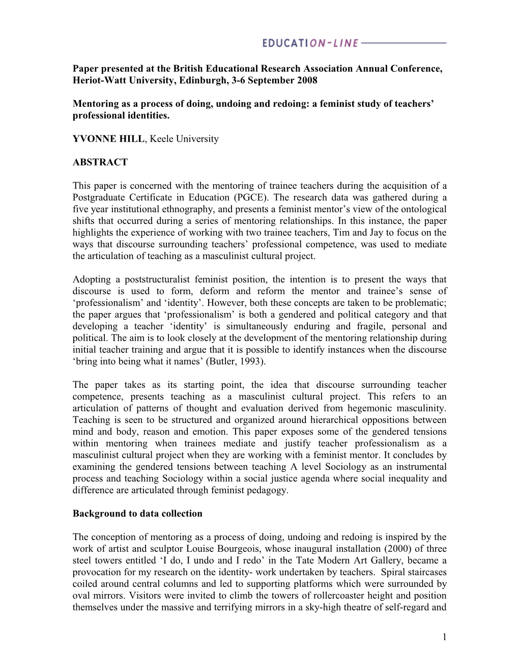 Mentoring As a Process of Doing, Undoing and Redoing: a Feminist Study of Teachers Professional