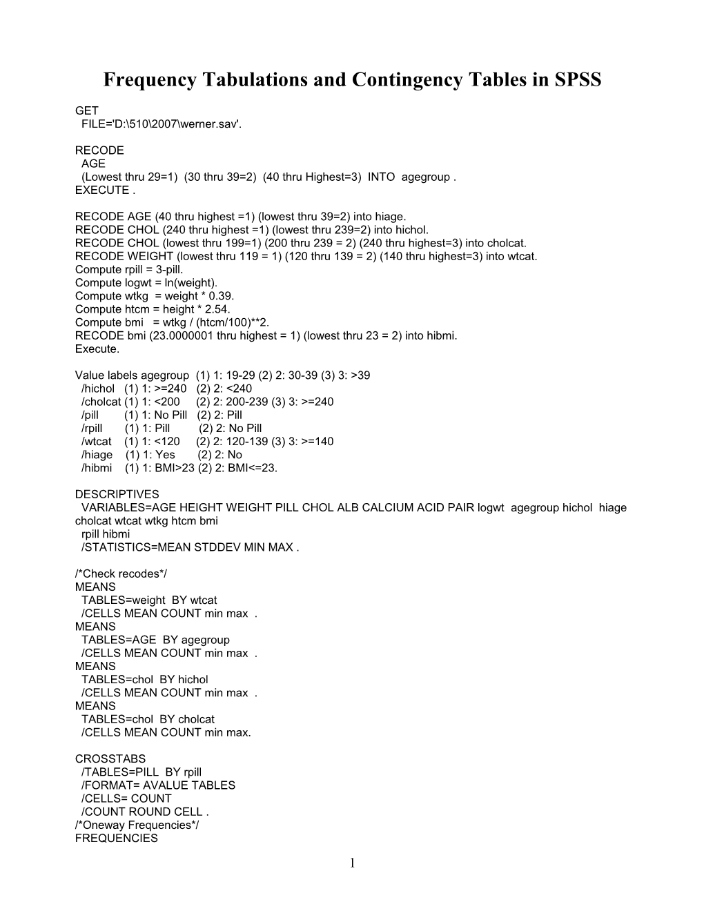 Frequency Tabulations and Contingency Tables in SPSS