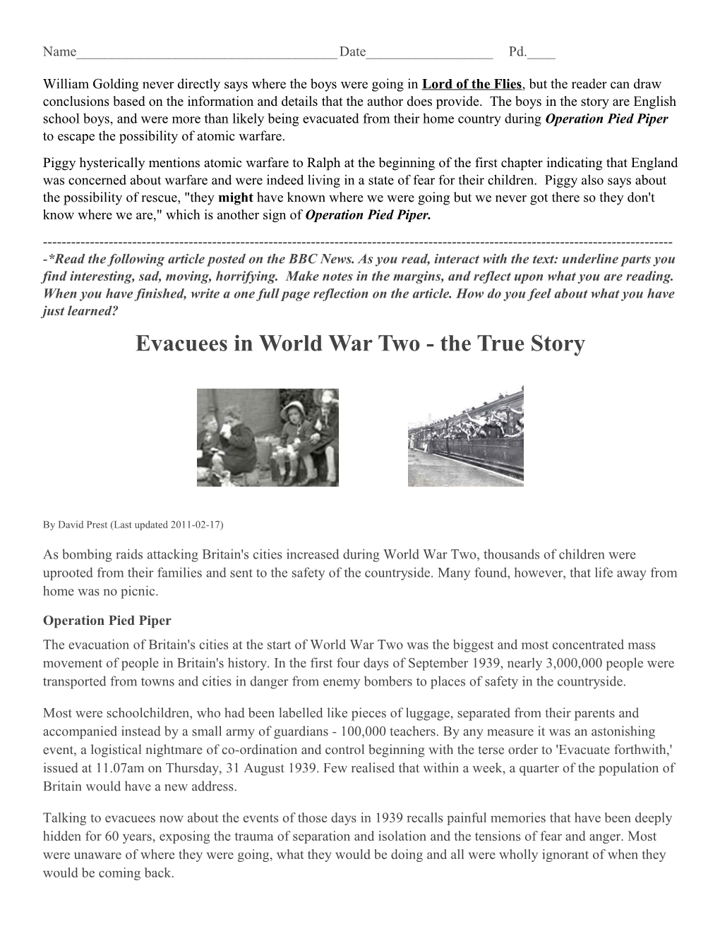 Evacuees in World War Two - the True Story