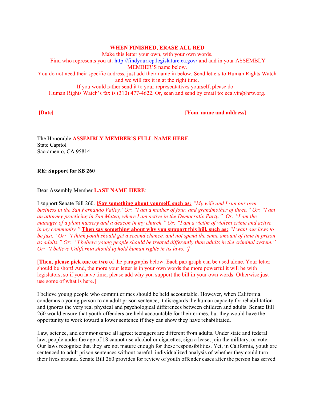 Sample Letter of Support for SB 1199
