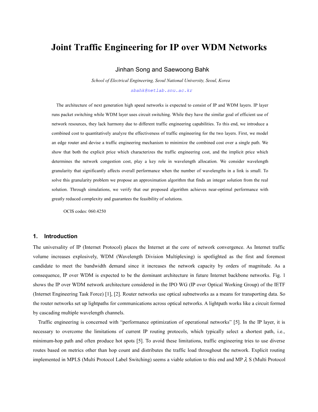 New MS Word Template for OSA S Journal of Optical Networking