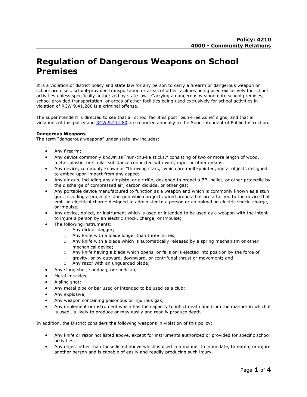 Regulation of Dangerous Weapons on School Premises
