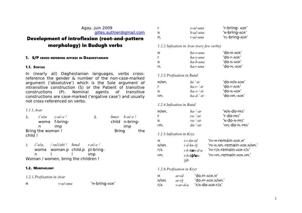 Development of Introflexion (Root-And-Pattern Morphology) in Budugh Verbs