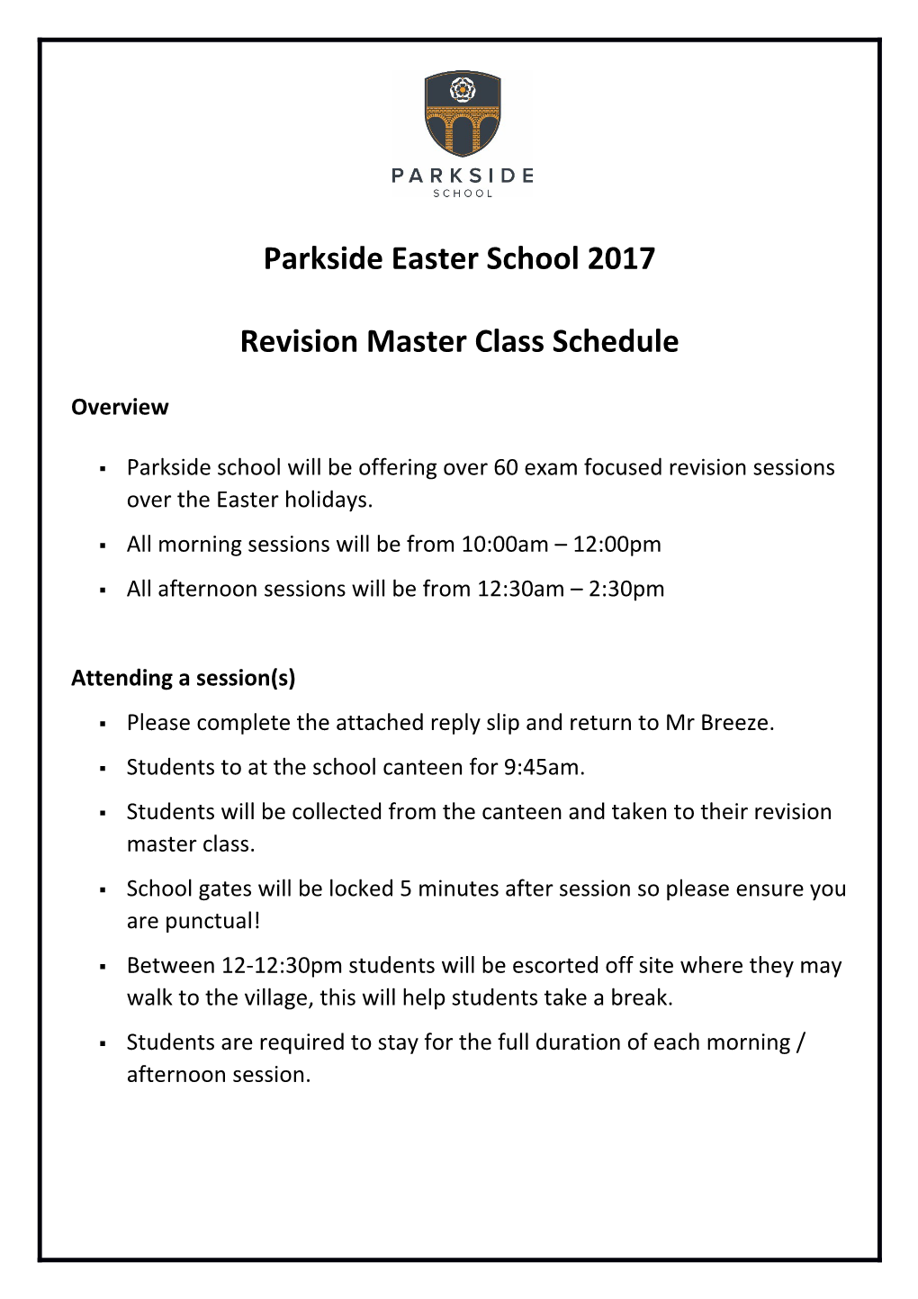 Revision Master Classschedule